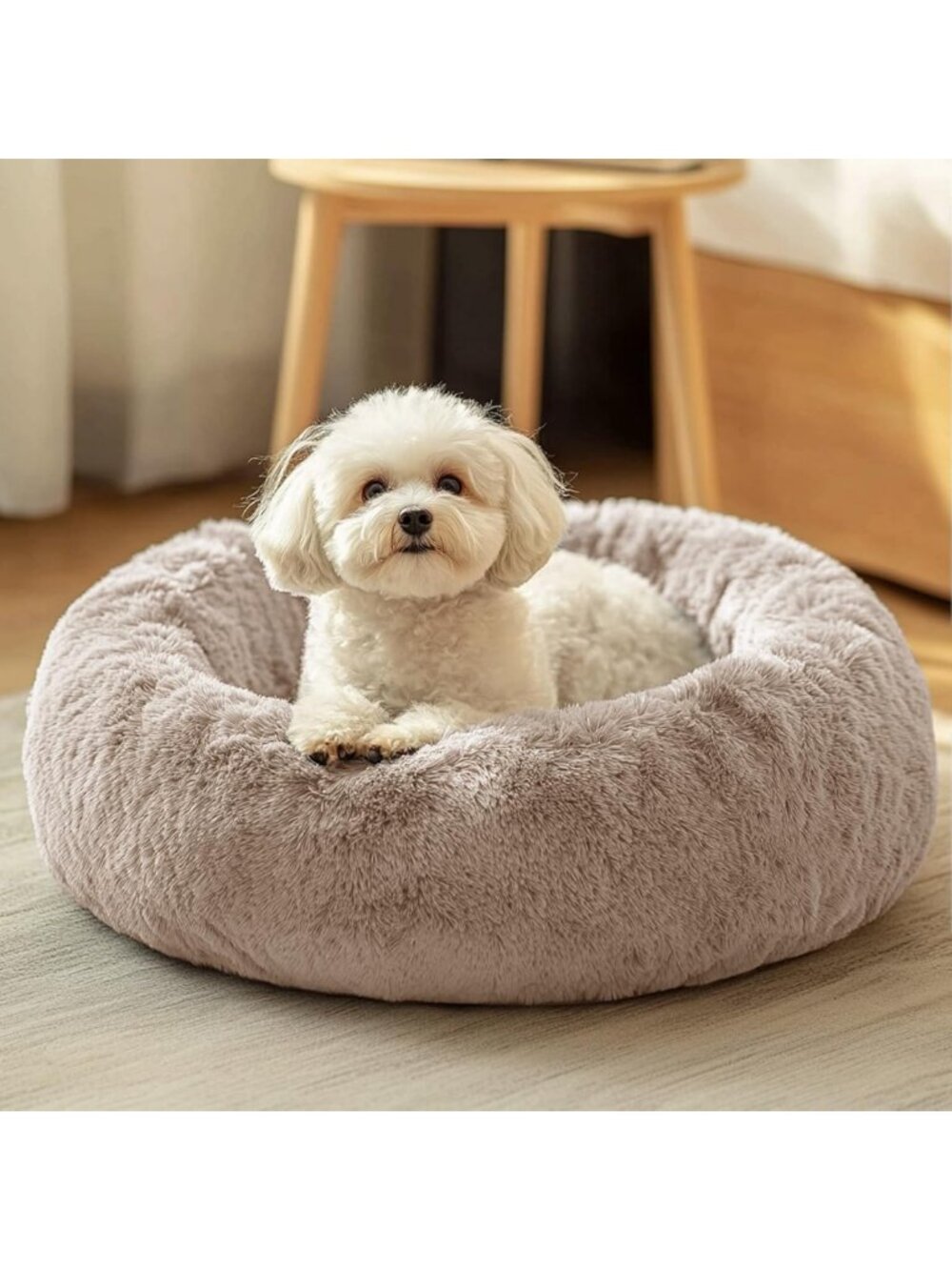 Cozy Calming Donut Pet Bed for Small Dogs & Cats - Fluffy Anti-Anxiety Cushion